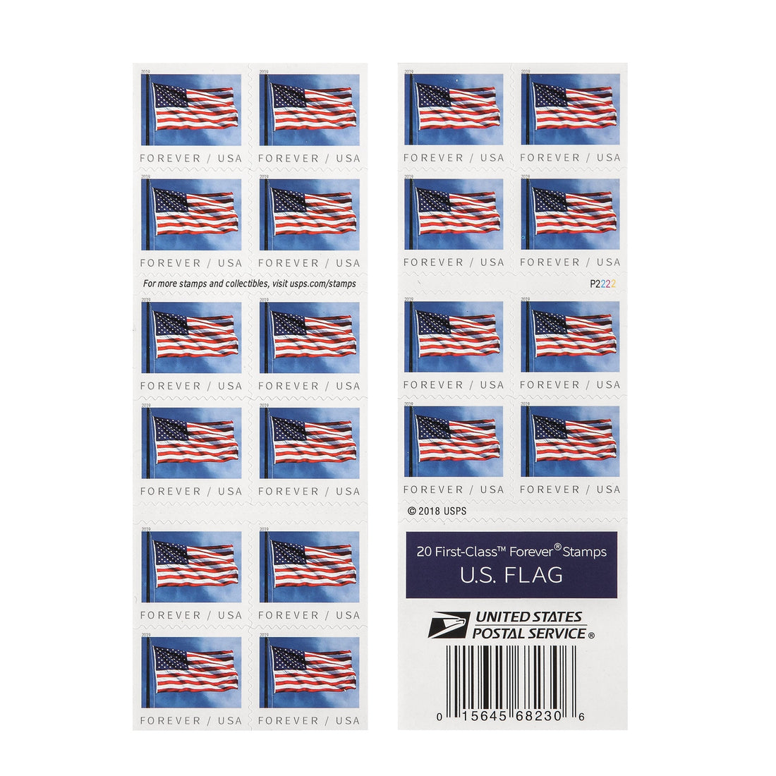 Two-sided booklet of 20 2019 US Flag Forever stamps, the format to ask for at stores that sell stamps