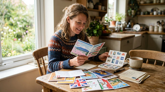 International Greeting Cards Choosing Global Stamps and Designs editorial image